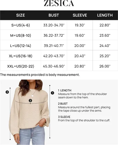 Vista 6 de ZESICA Women's 2024 Crew Neck Long Lantern Sleeve Casual Loose Ribbed Knit Solid Soft Pullover Sweater Tops