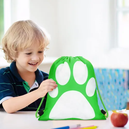 Vista 5 de Shappy 24 mochilas con cordón y estampado de patas, bolsa con cordón para cachorros, bolsas reutilizables a granel para regalo de dulces