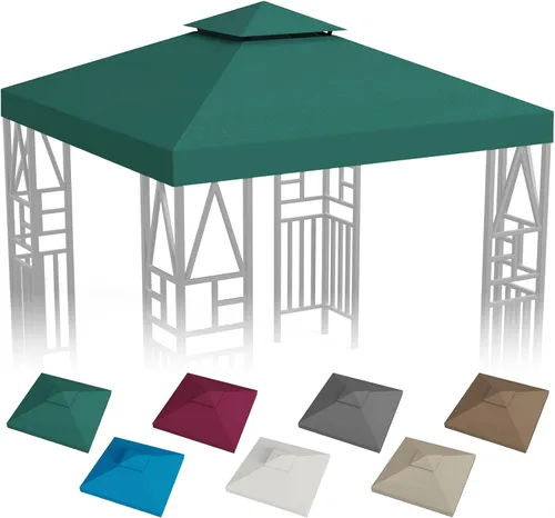 Vista 13 de Toldo de repuesto para cenador de 10 x 10 pies, refugio al aire libre para parte superior más pequeña, cubierta de dosel de doble nivel (beige)