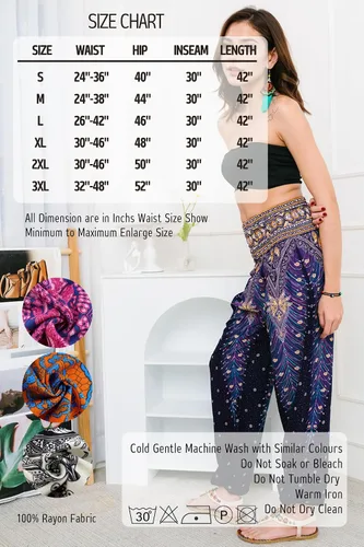 Vista 6 de Boho Aladdin - Pantalones harén para mujer, ligeros, de algodón, con cintura fruncida, pantalones de yoga Genie para descansar, viajes, festivales