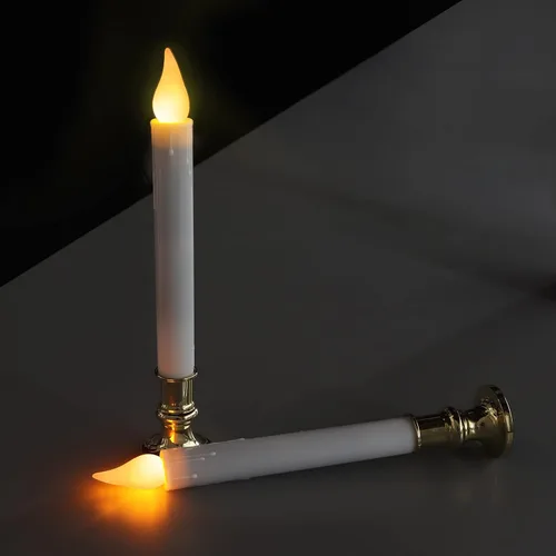 Vista 7 de FURORA LIGHTING Velas LED cónicas blancas con soportes dorados, paquete de 2 con temporizador de 5/19, elegante brillo sin llama para decoración