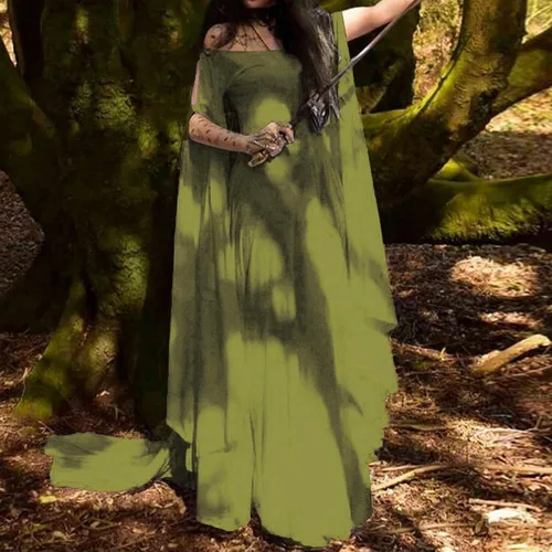 Vista 2 de FRMUIC Vestido de hada renacentista para mujer, disfraz irlandés medieval, vestido sexy de Halloween, vestido victoriano con hombros descubiertos