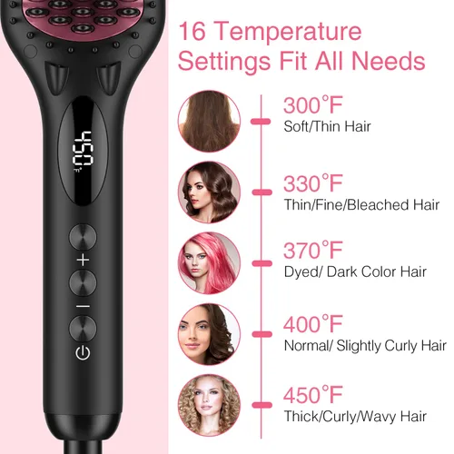 Vista 8 de Cepillo iónico alisador de cabello con resistencia al calor, guante y función de bloqueo de temperatura, 2 en 1, MiroPure Negro