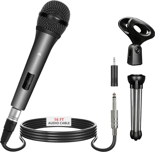 Vista 9 de Micrófono dinámico profesional para cantar micrófono de karaoke con cable de audio XLR de 16 pies a 1/4 pulgadas, micrófono de mano vocal