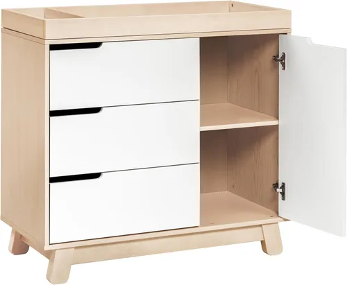 Vista 6 de Babyletto Hudson - Cómoda cambiadora de 3 cajones con bandeja cambiadora extraíble en color natural lavado y blanco, certificado Greenguard Gold