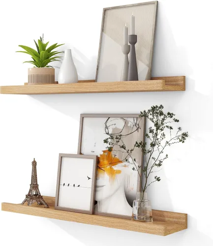 Vista 56 de FLYJOE Estante de repisa de fotos para pared, 24 pulgadas de madera de fresno maciza, estantes para libros de guardería, estantes flotantes