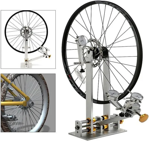 Vista 3 de Soporte de rueda de bicicleta, plataforma de reparación de mantenimiento de cubo de bicicleta+herramienta mecánica para ruedas de 10" a 29