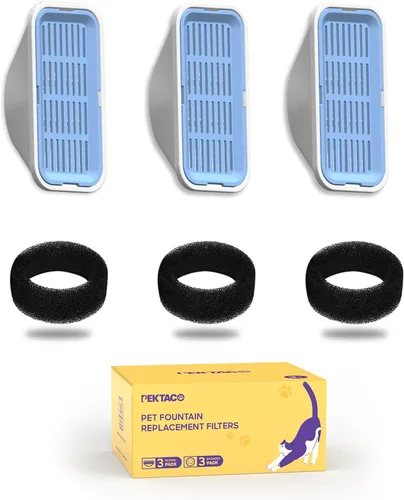 Vista 7 de PEKTACO Filtros de fuente de agua para gatos, esponjas de repuesto y prefiltro para fuente automática de mascotas de 3.2L/108 onzas, dispensador