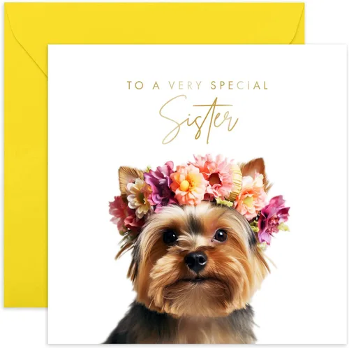 Vista 8 de Old English Co. - Tarjeta de felicitación de perro Yorkshire Terrier muy especial – Yorkshire Terrier Puppy Floral Linda tarjeta de cumpleaños
