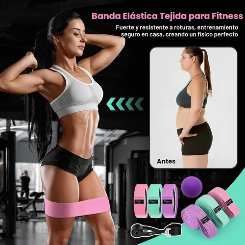 Vista 7 de Goocrun Bandas de resistencia de tela para entrenar, cinturón ancho con múltiples niveles de resistencia. Bolas de equilibrio de yoga. Ideal