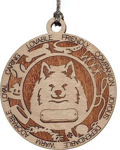 Vista 206 de Adorno de Navidad personalizado para perro Cavalier King Charles Spaniel, redondo de 3 pulgadas, madera cortada con láser de 2 capas, nombre y texto