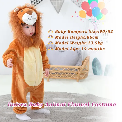 Vista 7 de TONWHAR Disfraz de Halloween para bebés y niños pequeños, traje de nieve para niños (3.5-4.5 añosaltura 41-46 pulgadas, león)