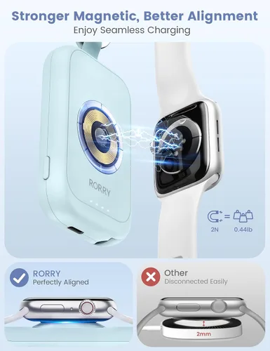 Vista 4 de RORRY CharmGo - Cargador para Apple Watch, cargador portátil de 2500 mAh Azul