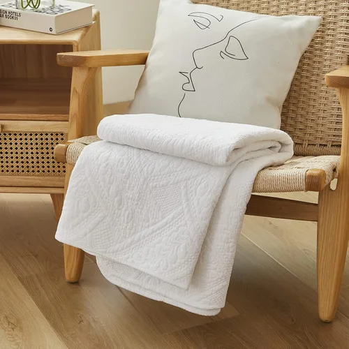 Vista 3 de Brandream Manta blanca de algodón para cama, sofá, funda de cama, manta decorativa sólida de 47 x 60 pulgadas