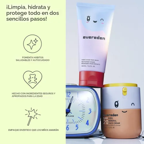 Vista 3 de Kids Happy Morning DUO: paquete de cuidado de la piel limpio y vegano para niños Cuidado de la piel Cloud Face Wash + SPF 20 Mineral Face Cream