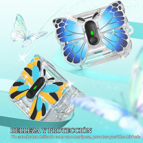 Vista 4 de R-fun Funda para AirPods Pro 2 Butterfly Artistry - Tapa desplegable automática y función de soporte, protección de grado militar de 360°