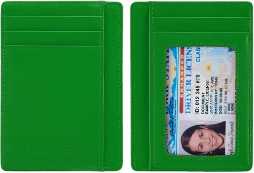 Vista 5 de KALMORE - Cartera de piel auténtica con bolsillo frontal y ventana de identificación