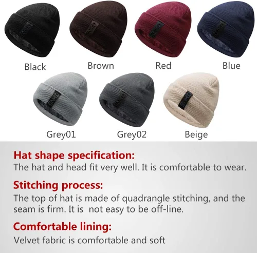 Vista 2 de Hongtellor Gorro de punto cálido y grueso para hombre, gorro de invierno unisex, Negro2