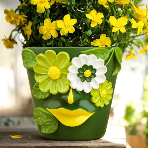 Vista 8 de GUGUGO Macetas únicas de cara para plantas, coloridas y lindas macetas para suculentas con drenaje, macetas abstractas de cabeza de arco iris