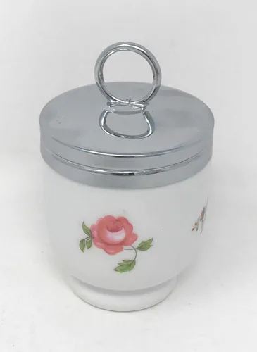 Vista 3 de Royal Worcester Porcelana Bournemouth Rosa Rosa Solo Huevo Coddler Hecho En Inglaterra