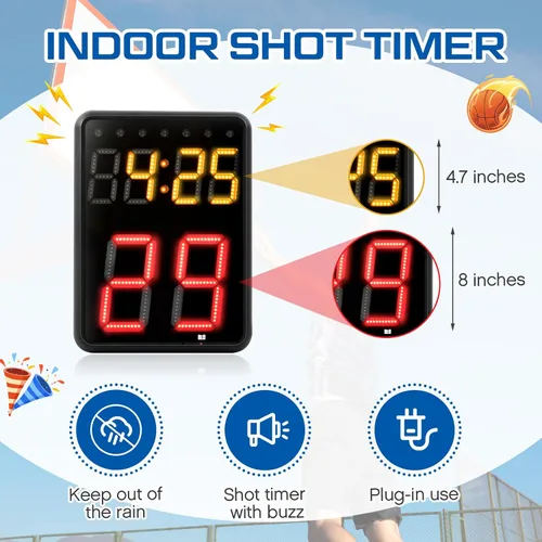 Vista 3 de Suzile Reloj de disparo de baloncesto de 2 unidades con controlador, temporizador de cuenta regresiva de 24 segundos, reloj de disparo portátil