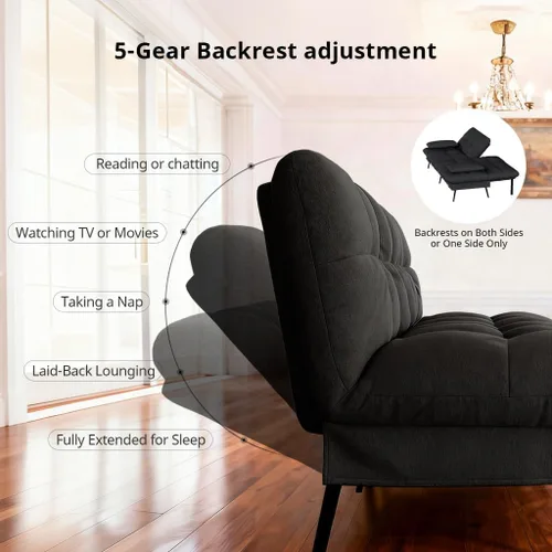 Vista 7 de COMHOMA Sofá cama tipo futón convertible, sofá futón de tela de 72 pulgadas con respaldo ajustable, reclinable plegable para muebles de sala de Negro