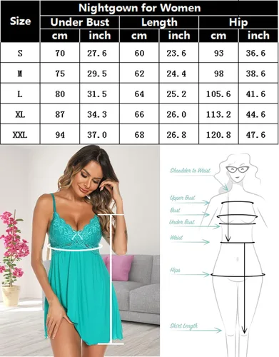 Vista 6 de klier Camisón para mujer Modal Chemise Lencería Camisón Completo Slips Lace Sleep Dress