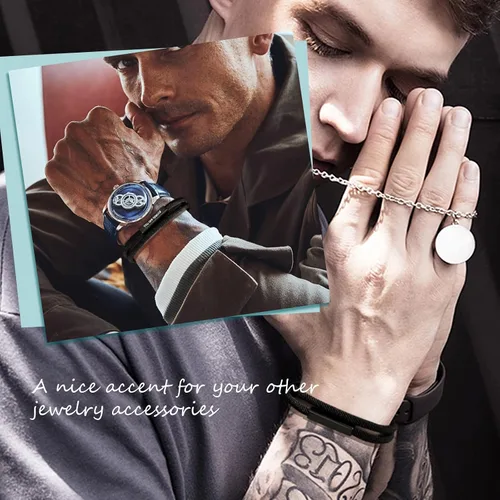 Vista 6 de Hisatan Pulsera de cuerda personalizada para hombre, cuerda trenzada náutica, con ojo de tigre y ágata negra, regalo para hombres y mujeres