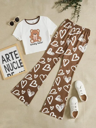 Vista 5 de SOLY HUX Girl's Crop Top Graphic Tee Summer Drawstring Side Tie Knot Hem Round Neck Short Sleeve T-Shirts