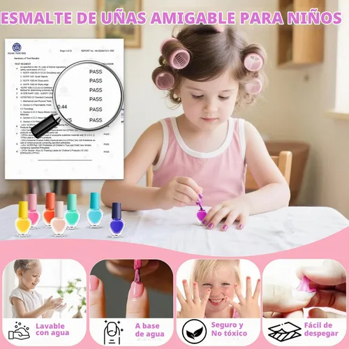 Vista 2 de Juego de esmaltes de uñas para niñas, kit de salón de esmalte de uñas de secado rápido, esmalte de uñas despegable, juguetes de regalo ideal