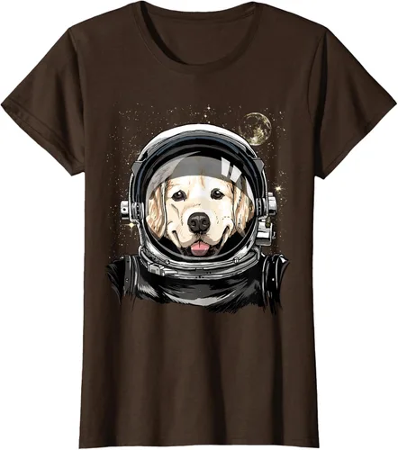 Vista 17 de Camiseta para amantes de los perros de los astronautas del espacio exterior Golden Retriever Lover, Negro