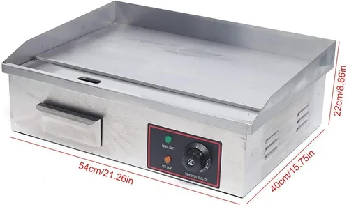 Vista 4 de Plancha eléctrica, parrilla de encimera comercial, Teppanyaki de acero inoxidable con placa de cocción de hierro antiadherente, control