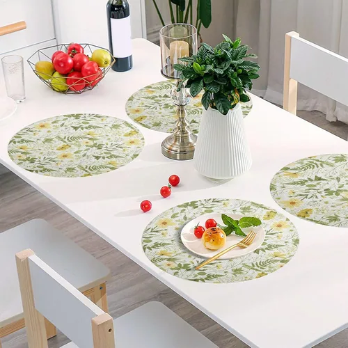 Vista 6 de Yellow White Wildflowers Place Mat, Washable Heat Place Mat for Kitchen one sizex1