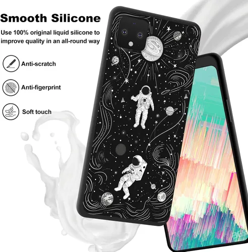 Vista 4 de Funda delgada para Google Pixel 4 XL, funda delgada de silicona de TPU suave a prueba de golpes para Google Pixel 4 XL, astronauta Galaxy