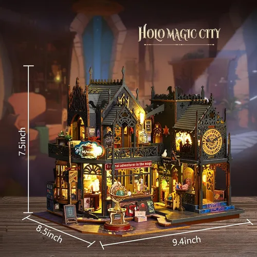 Vista 5 de Plustopoy Kit de Casa en Miniatura DIY, Kit de Construcción de Mini Casa con Luz LED, Casa de Muñecas en Miniatura DIY con Muebles, Kit de Rincón