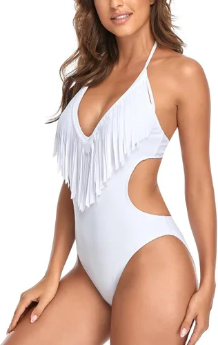 Vista 3 de CYee Traje de baño de una pieza con cuello en V para mujer, traje de baño acolchado Monokini