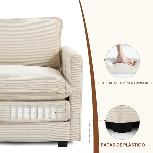 Vista 4 de ROWHY Sillón individual con otomano, sofá moderno de corduroy en forma de nube con chaise convertible, sofá tapizado para sala de estar, beige
