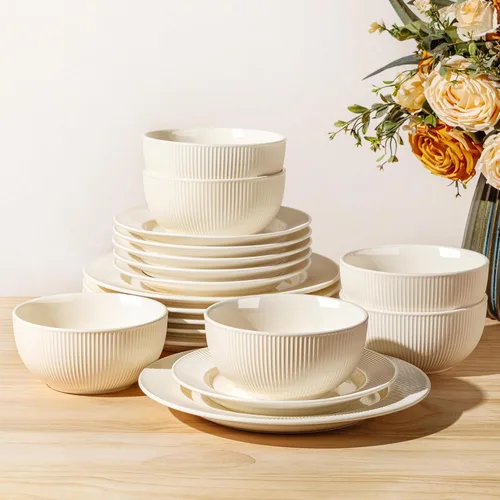 Vista 36 de TheTerra Juego de vajilla de cerámica para 4, juego de 12 platos y cuencos ligeros de porcelana, resistente a los arañazos, apto para horno