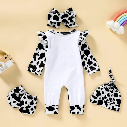 Vista 3 de GRNSHTS Conjunto de ropa para bebé recién nacida, mameluco con estampado de letras, sombrero+diadema para llegar a casa