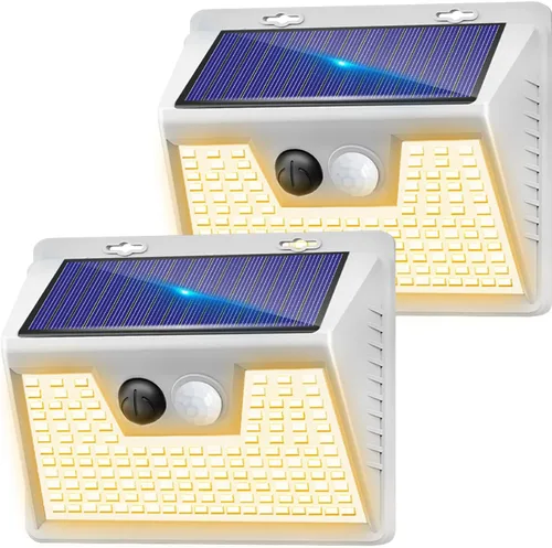 Vista 11 de Luces solares para exteriores, paquete de 1 unidad, 140 LED/3 modos de sensor de movimiento, luces para exteriores, alimentadas por energía solar