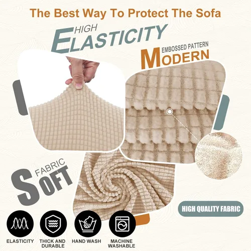 Vista 5 de Fundas elásticas para sofá biplaza, lavable, color beige