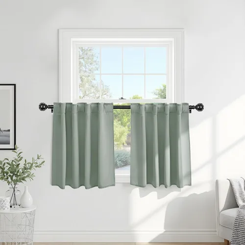 Vista 33 de PONY DANCE Cortinas cortas con aislamiento térmico para ventana pequeña, para guardería, baño, cocina, lavandería, caravana, sótano, 29 pulgadas
