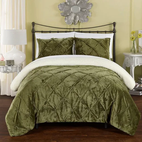 Vista 5 de Chic Home CS4800-AN Josepha - Edredón plisado con volantes y frunces, forro de sherpa, beige, individual extra largo
