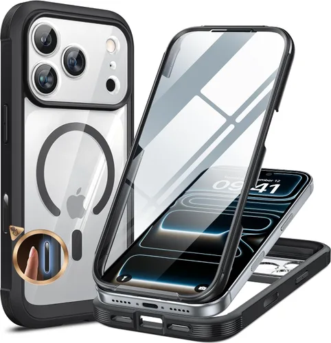 Vista 60 de Miracase - Funda magnética para iPhone 13 Pro Max de 6.7 pulgadas (compatible con MagSafe), transparente, completo, protector de pantalla de vidrio
