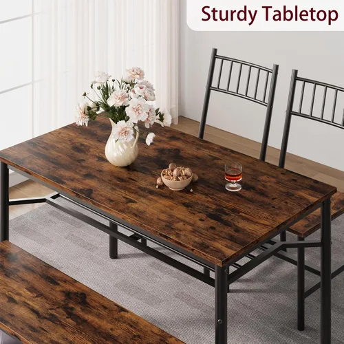 Vista 4 de IDEALHOUSE Juego de mesa de comedor para 4, mesa de cocina y 2 sillas con banco de almacenamiento, juego de mesa de cocina rectangular de 47.2