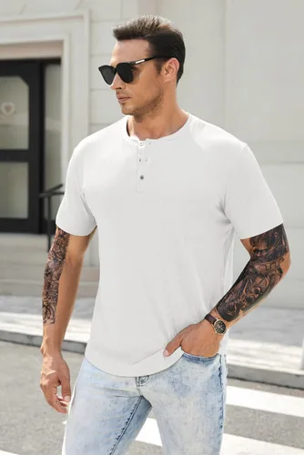 Vista 8 de JMIERR Camisas Henley para hombre con cuello redondo y botones