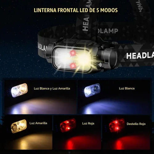 Vista 3 de ATDOALL Faro LED recargable, lámparas de cabeza ligeras para acampar