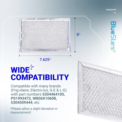 Vista 2 de BlueStars WB06X10608 5304464105 Filtro de grasa para microondas 5 x 7-5/8 pulgadas de repuesto - Compatible con microondas Frigi.daire GE