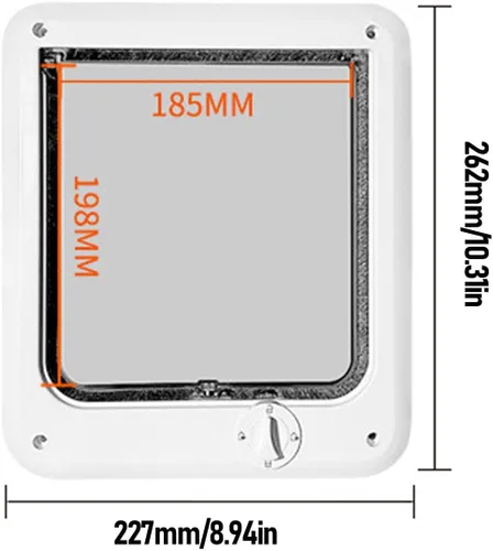 Vista 7 de Luqeeg Puerta multifuncional con solapa para mascotas, puerta de gato con control de 4 vías de PP para interior con 7 accesorios para comedero