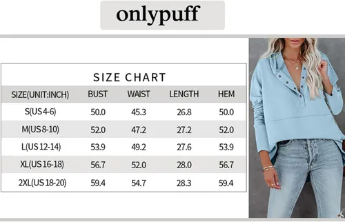 Vista 6 de onlypuff Sudadera con capucha y capucha de gran tamaño para mujer, cuello en V, con botones, ajuste holgado, estilo Henley 2022, moda de otoño